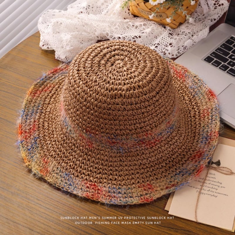 VesipaFly Womens Floppy Straw Sun Hat Packable Wide Brim Summer Beach Hat Foldable Crochet Bucket Hats Roll Up Rainbow Travel Hat - Image 2